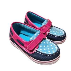 Sperry Toddler Baby 3M Biscayne Boat Shoes Blue and Pink Polka Dot